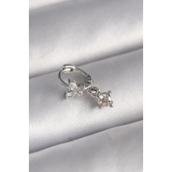 Mey İthalat® 316L Çelik Gümüş Renk Zirkon Taşlı Kelebek Model Sallantı Detay Tragus Piercing