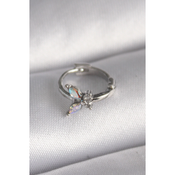 Mey İthalat® 316L Çelik Gümüş Renk Zirkon Taşlı Kelebek Model Tragus Piercing