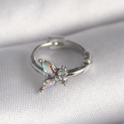 Mey İthalat® 316L Çelik Gümüş Renk Zirkon Taşlı Kelebek Model Tragus Piercing