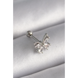 Mey İthalat® 316L Çelik Gümüş Renk Zirkon Taşlı Kelebek Tragus Piercing