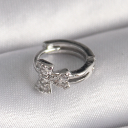 Mey İthalat® 316L Çelik Gümüş Renk Zirkon Taşlı Kurdele Model Tragus Piercing