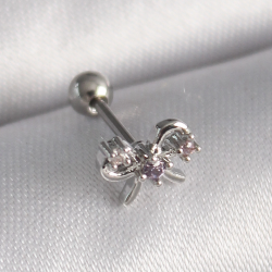 Mey İthalat® 316L Çelik Gümüş Renk Zirkon Taşlı Kurdele Tragus Piercing