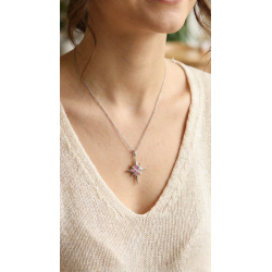 Mey İthalat® 316L Çelik Gümüş Renk Zirkon Taşlı Kutup Yıldızı Model Kadın Kolye