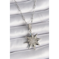 Mey İthalat® 316L Çelik Gümüş Renk Zirkon Taşlı Kutup Yıldızı Model Kadın Kolye