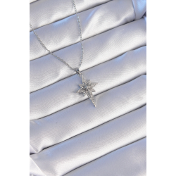 Mey İthalat® 316L Çelik Gümüş Renk Zirkon Taşlı Kutup Yıldızı Model Kolye