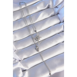 Mey İthalat® 316L Çelik Gümüş Renk Zirkon Taşlı Kutup Yıldızı Model Kolye