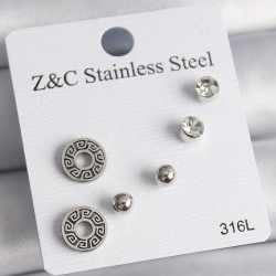 Mey İthalat® 316L Çelik Gümüş Renk Zirkon Taşlı Labirent Model Kadın Küpe Seti