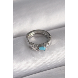 Mey İthalat® 316L Çelik Gümüş Renk Zirkon Taşlı Mavi Boncuk Detay Tragus Piercing