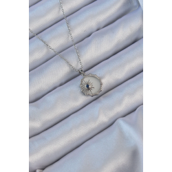 Mey İthalat® 316L Çelik Gümüş Renk Zirkon Taşlı Mineli Kutup Yıldızı Kolye