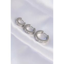 Mey İthalat® 316L Çelik Gümüş Renk Zirkon Taşlı Model 3lü Halka Küpe