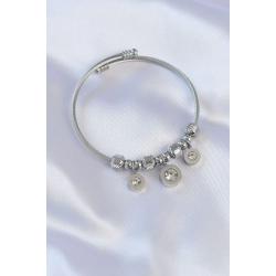 Mey İthalat® 316L Çelik Gümüş Renk Zirkon Taşlı Model Charm Bileklik