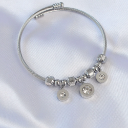 Mey İthalat® 316L Çelik Gümüş Renk Zirkon Taşlı Model Charm Bileklik