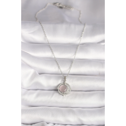 Mey İthalat® 316L Çelik Gümüş Renk Zirkon Taşlı Pembe Sedefli Hilal Model Kadın Kolye