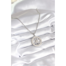 Mey İthalat® 316L Çelik Gümüş Renk Zirkon Taşlı Rüya Kapanı Model İşeme Detay Kadın Kolye