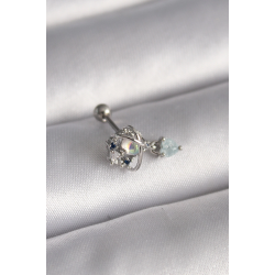 Mey İthalat® 316L Çelik Gümüş Renk Zirkon Taşlı Sallantı Kalp Detay Tragus Piercing