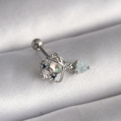 Mey İthalat® 316L Çelik Gümüş Renk Zirkon Taşlı Sallantı Kalp Detay Tragus Piercing