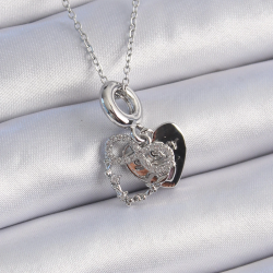 Mey İthalat® 316L Çelik Gümüş Renk Zirkon Taşlı Sonsuzluk Kalp Figür Charm Model Kadın Kolye