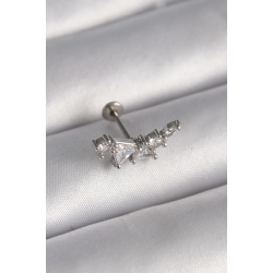 Mey İthalat® 316L Çelik Gümüş Renk Zirkon Taşlı Tragus Piercing