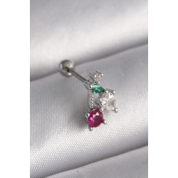 Mey İthalat® 316L Çelik Gümüş Renk Zirkon Taşlı Tragus Piercing