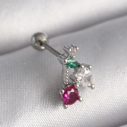 Mey İthalat® 316L Çelik Gümüş Renk Zirkon Taşlı Tragus Piercing