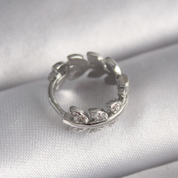 Mey İthalat® 316L Çelik Gümüş Renk Zirkon Taşlı Yaprak Model Tragus Piercing