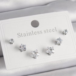 Mey İthalat® 316L Çelik Gümüş Renk Zirkon Taşlı Yıldız Model Kadın Küpe Seti