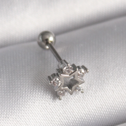 Mey İthalat® 316L Çelik Gümüş Renk Zirkon Taşlı Yıldız Model Tragus Piercing