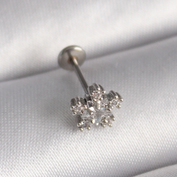 Mey İthalat® 316L Çelik Gümüş Renk Zirkon Taşlı Yıldız Model Tragus Piercing