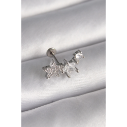 Mey İthalat® 316L Çelik Gümüş Renk Zirkon Taşlı Yıldız Model Tragus Piercing