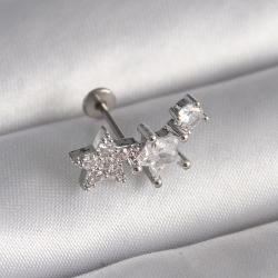 Mey İthalat® 316L Çelik Gümüş Renk Zirkon Taşlı Yıldız Model Tragus Piercing