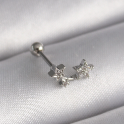 Mey İthalat® 316L Çelik Gümüş Renk Zirkon Taşlı Yıldız Tragus Piercing