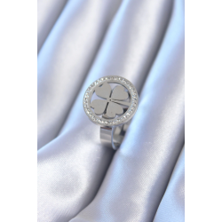 Mey İthalat® 316L Çelik Gümüş Renk Zirkon Taşlı Yonca Model Kadın Yüzük