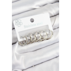Mey İthalat® 316L Çelik Halka Model Gümüş Renk 3'lü Set Kadın Küpe