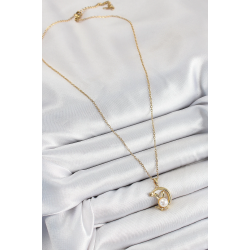 Mey İthalat® 316L Çelik İnci Detaylı Hilal Tavşan Model Gold Renk Kadın Kolye