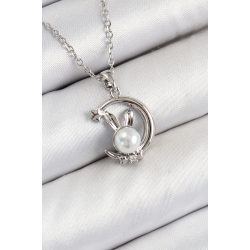 Mey İthalat® 316L Çelik İnci Detaylı Hilal Tavşan Model Gümüş Renk Kadın Kolye