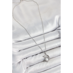 Mey İthalat® 316L Çelik İnci Detaylı Hilal Tavşan Model Gümüş Renk Kadın Kolye