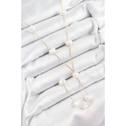 Mey İthalat® Pirinç İncili Kalp Figürlü Y Model Gold Renk Kadın Kolye