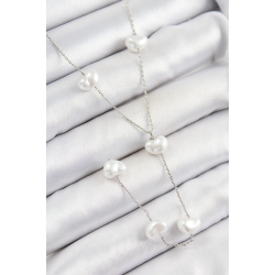 Mey İthalat® Pirinç İncili Kalp Figürlü Y Model Gümüş Renk Kadın Kolye