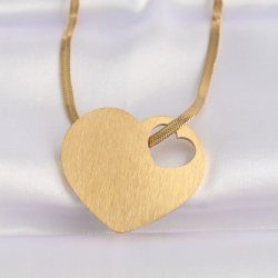 Mey İthalat® 316L Çelik İtalyan Zincir Altın Renk Düz Plaka Kalp Kolye