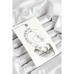 Mey İthalat® 316L Çelik Kalp Figürlü Ve Zirkon Taşlı Gümüş Renk 7'li Çift Kadın Küpe Set