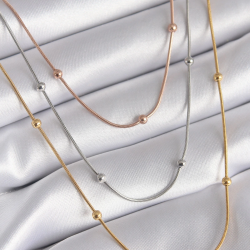 Mey İthalat® 316L Çelik Mix Renk 3'lü Topçuk Detay Kadın Kolye