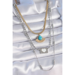 Mey İthalat® 316L Çelik Mix Renk 3'lü Zincir Damla Madalyon Figür Uzun Kadın Kolye