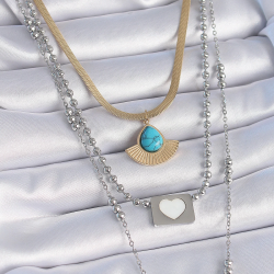 Mey İthalat® 316L Çelik Mix Renk 3'lü Zincir Damla Madalyon Figür Uzun Kadın Kolye