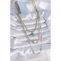 Mey İthalat® 316L Çelik Mix Renk 3'lü Zincir Damla Madalyon Figür Uzun Kadın Kolye