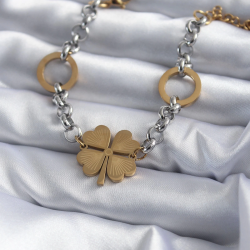Mey İthalat® 316L Çelik Mix Renk Zincir Model Yonca Figür Kadın Bileklik