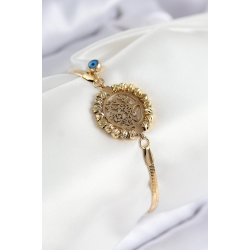 Mey İthalat® 316L Çelik Nazar Boncuk Detaylı Hayat Ağacı Model İtalyan Zincir Gold Renk Kadın Bileklik