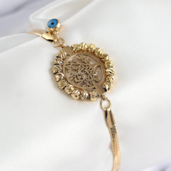 Mey İthalat® 316L Çelik Nazar Boncuk Detaylı Hayat Ağacı Model İtalyan Zincir Gold Renk Kadın Bileklik