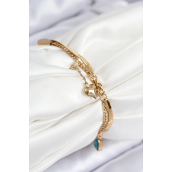 Mey İthalat® 316L Çelik Nazar Boncuk Detaylı Mavi Zirkon Taşlı Model İtalyan Zincir Gold Renk Kadın Bileklik