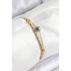 Mey İthalat® 316L Çelik Nazar Boncuk Model Burgu Zincir Gold Renk Kadın Bileklik