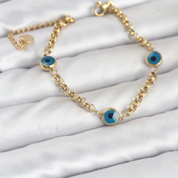 Mey İthalat® 316L Çelik Nazar Model Gold Renk Kadın Bileklik